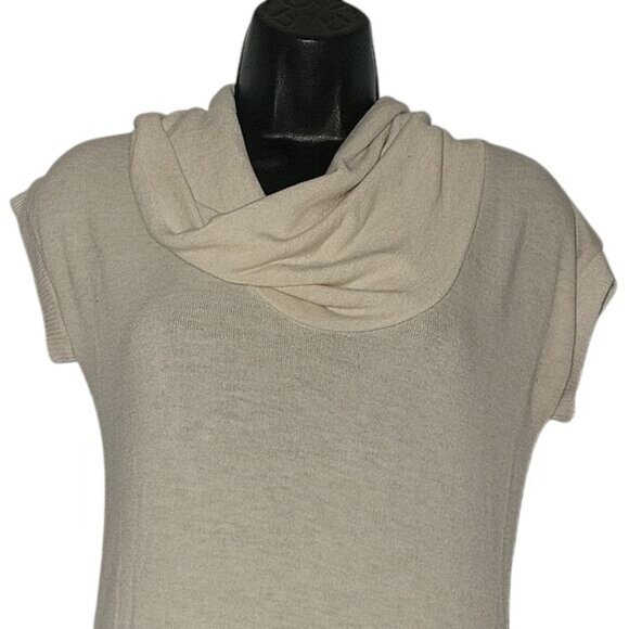 Poof! Womens Beige Cowl Neck Short Sleeve Tunic Top L‎ 60% Cotton - Picture 2 of 5